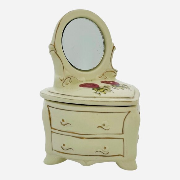 Vintage Hermitage Pottery Floral Ceramic Dresser Mirrored Jewelry Trinket - Picture 2 of 7